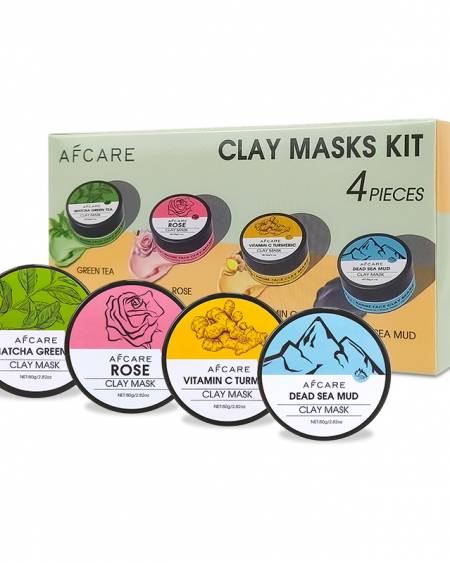 AFCare 4-in-1 Mud Mask Set – Matcha Green Tea + Rose + Vitamin C Turmeric + Dead Sea Mud | Gentle Exfoliation & Non-Irritating